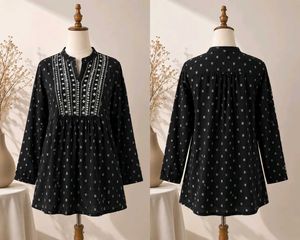 Embroidered Black Kurta Top
