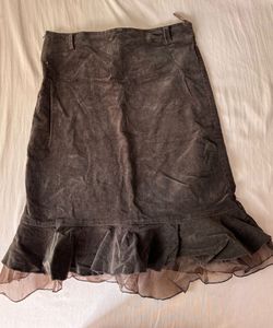 coquette Ruffled Hem brown Midi Skirt