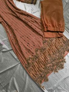 ✨Beautiful Peach Mirror Work Dress✨