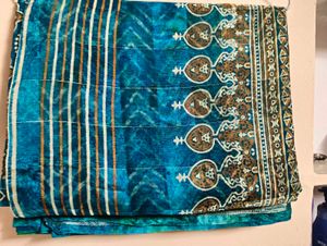 Vintage Teal Printed Sari