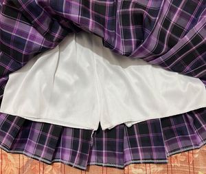 Purple Plaid Pleated Mini Skirt