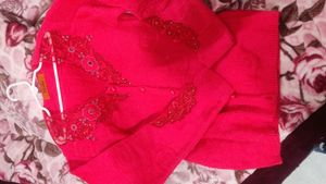 Partywear lace work Cardigancarrot pink