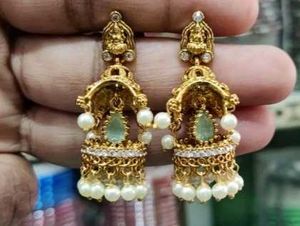 Exquisite Jhumka Earrings with Pearls & Stones