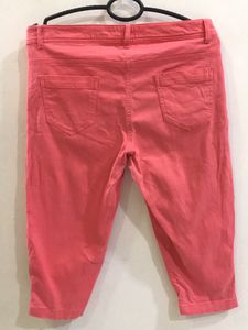 Pinkish Orange 3/4th Short Jeans For Women