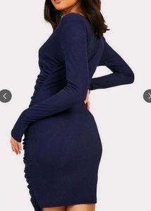 Chic Ruched Navy Blue Wrap Dress