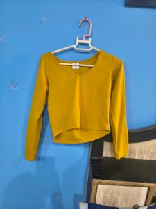 Mustard Yellow Long Sleeve Crop Top