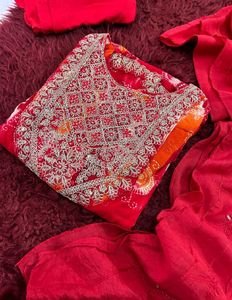 Red Embroidered Kurta Set