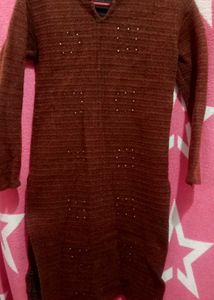 Stylish Brown Embellished Sweater Dress