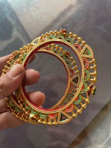 Exquisite Gold Tone Bangles with Meenakari Work