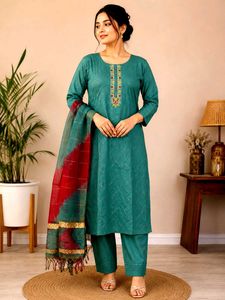 Maslin material Green Kurta Set with Dupatta