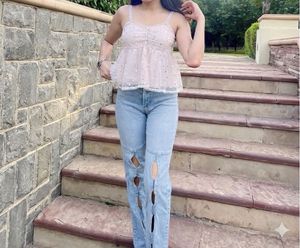 Vintage denim jeans with Y2K glitter top
