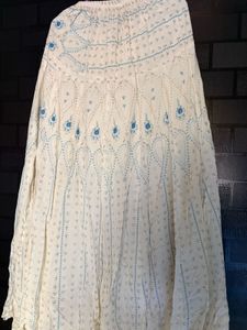 Boho Cream & Blue Floral Skirt