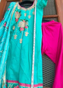 Embroidered Teal Kurta Set with Dupatta