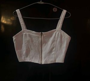 Y2k White Zip Front Crop Top