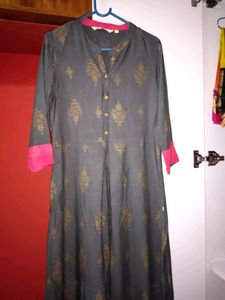 Avaasa Grey Kurthi With Pink Combination Very Eleg
