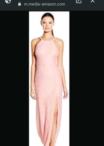 Pink Lace Maxi Dress with side slit