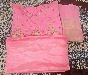 Pink Embroidered Unstitched Anarkali Suit