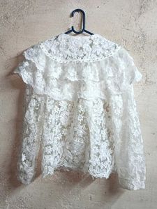 Partywear Vintage Lace Shirt Sheer White