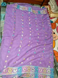 Elegant Lavender Embroidered Saree-only saree