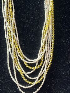 Multi-strand Pearl and Yellow Bead Necklace