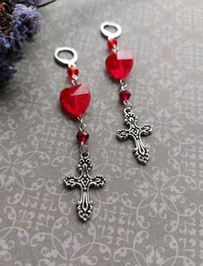 Red Heart Cross Goth Earrings