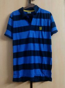Men's Blue & Black Striped Polo Shirt