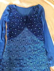 Elegant Blue Lace Dress and Black Shimmer D