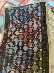 Pista And Navy Full Work Gown With Heavy Duppatta