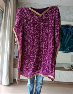 Purple Bandhani Print Kaftan Kurti
