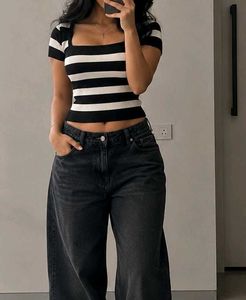 Striped Square Neck Knit Top
