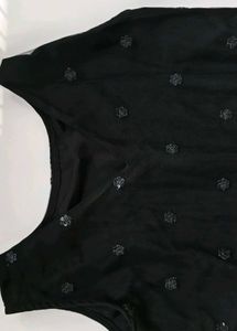 black kurthi side open with flowers details
