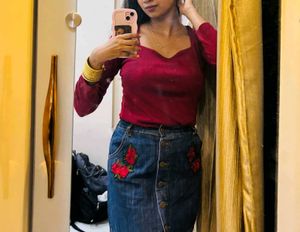 Forever 21 Floral Denim Mini Skirt (Made in China)