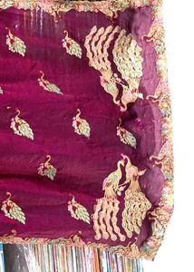 Embroidered Peacock dark purple Saree