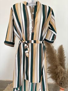 Striped High-Low Midi Dress