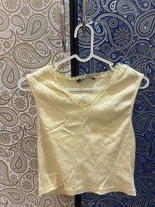 Cute Yellow Lace Trim Tank Top