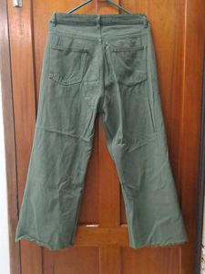 Olive Green Wide Leg Cropped Pants