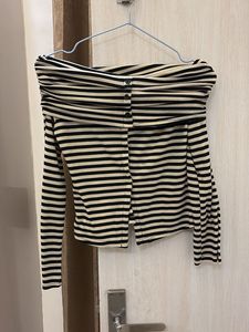 Off-Shoulder Striped Knit Top