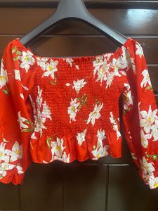 red floral crop top