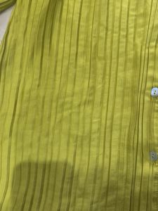 Lime Green Pleated Button-Up Shirt