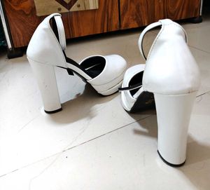 Chunky White Platform Heels