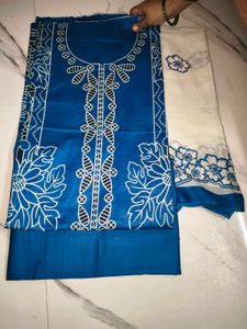 Blue Kurta Set with White Dupatta