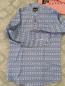Stylish Blue Geometric Print Men's short kurta