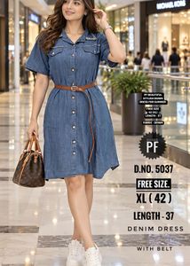 Stylish Denim Shirt Dress with Belt