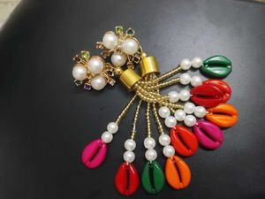 Boho Pearl &amp; Cowrie Shell Tassel Earrings