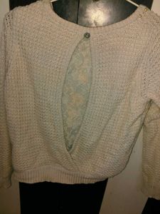 Cream Pearl Embellished Knit Sweater