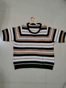 Knitted Striped Short Sleeve Top