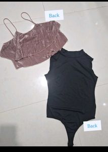 Chic Velvet Ruffle Top &amp; Black Bodysuit Set