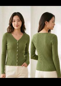 olive Ribbed Button-Up Cardigan