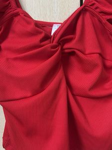 Red Ruffle Detail Crop Top