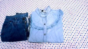 Chic Denim Ruffle Top and jeans
